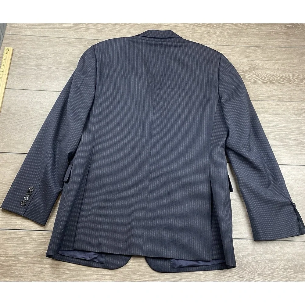 Burberry London Men's Striped 100% Wool Suit Jacket Navy Size 52 R‎